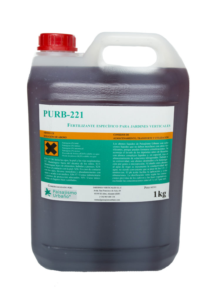 El fertilizante PURB-221 es un compuesto específico para el correcto desarrollo de los jardines verticales y muros verdes.