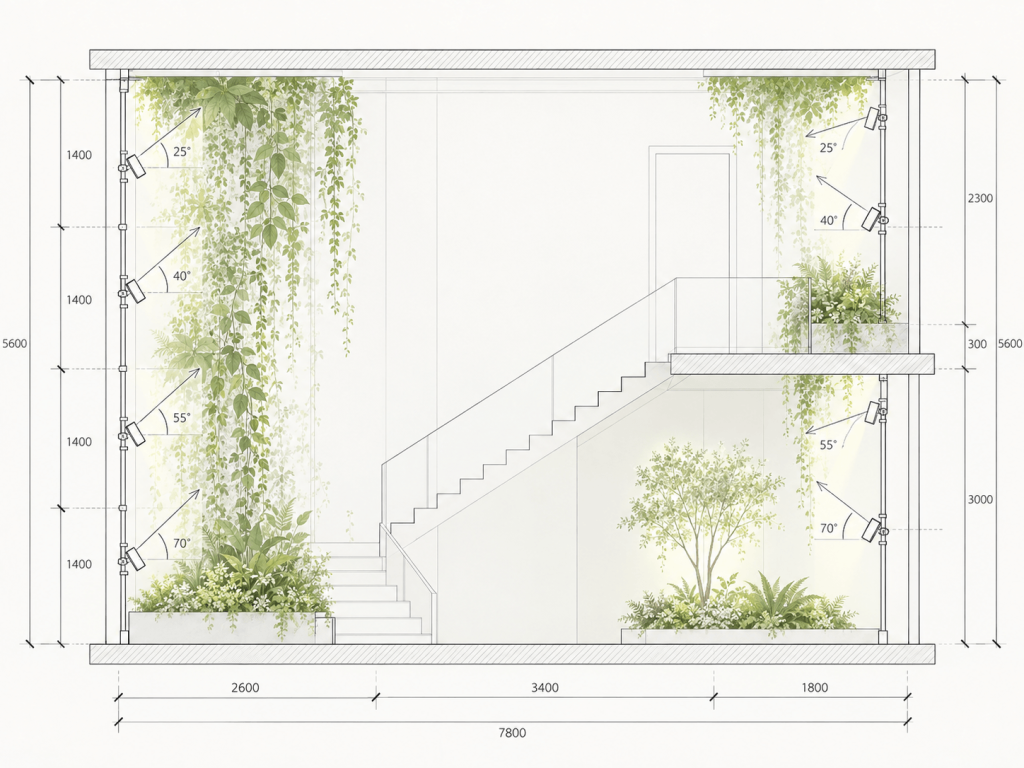 Proyecto de iluminación para plantas en espacio interior